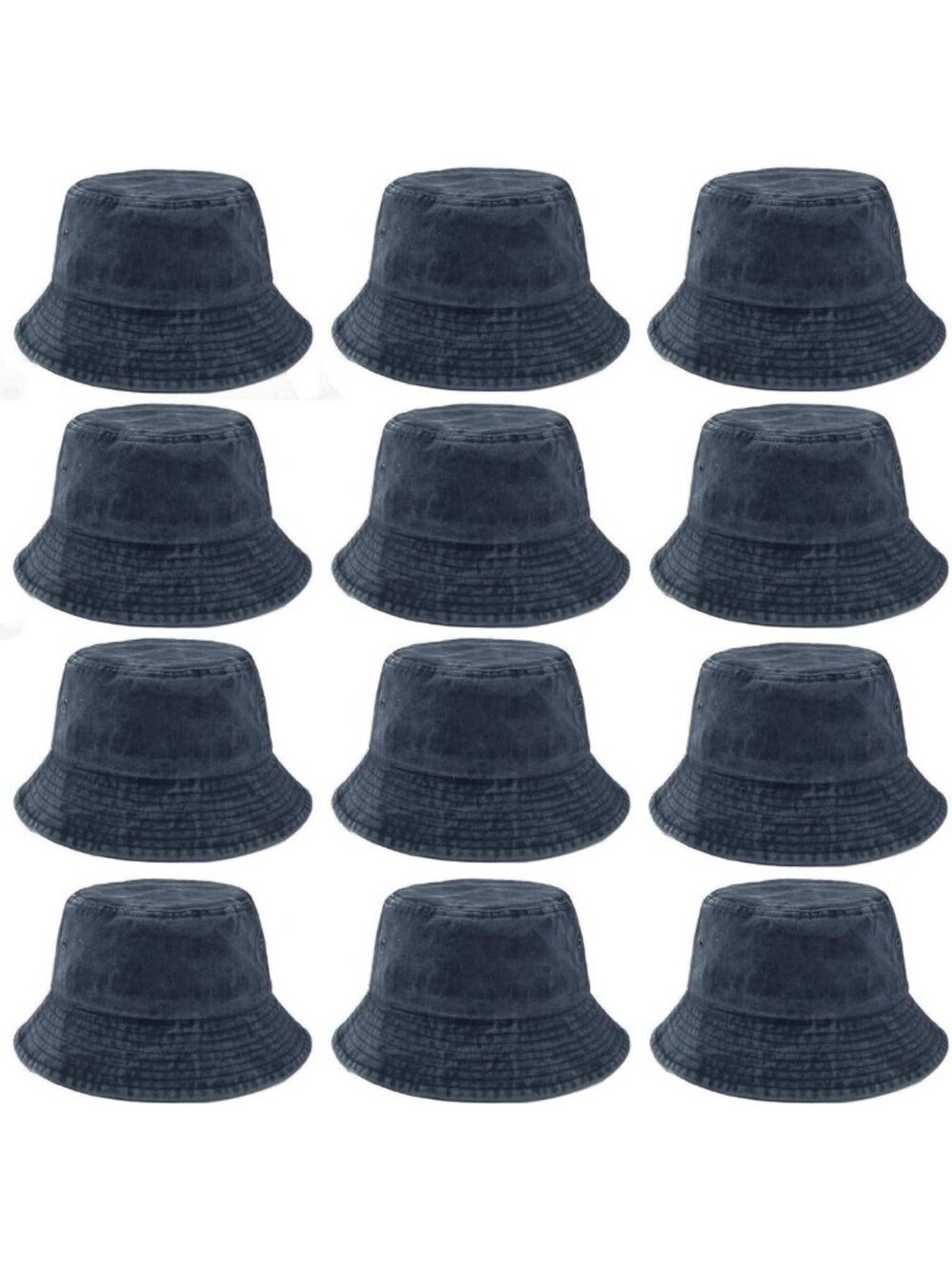 Vintage Distressed Bucket Hat Set - 12 Pieces, Unisex Summer Twill Caps